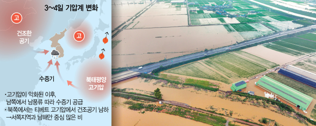4일 오전 전남 함평군 엄다면 일대 농경지가 빗물에 잠겨 있다. 함평=연합뉴스