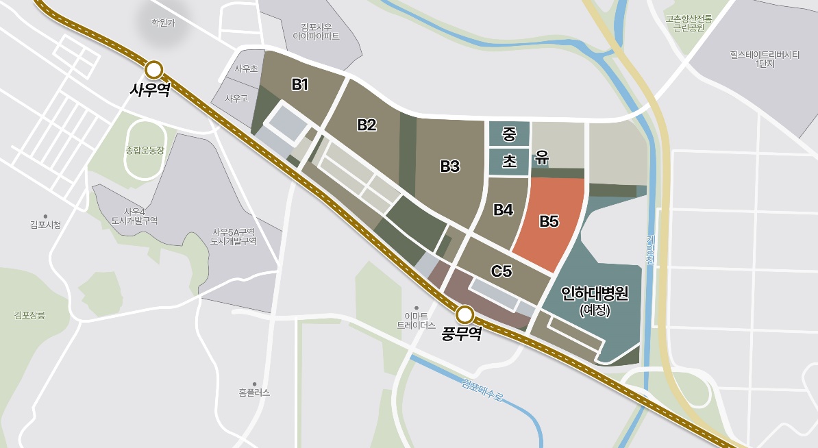 <풍무역세권 일대 개발 지도>