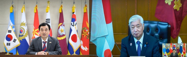 한일 국방장관 화상 공조통화. 사진 제공=국방부