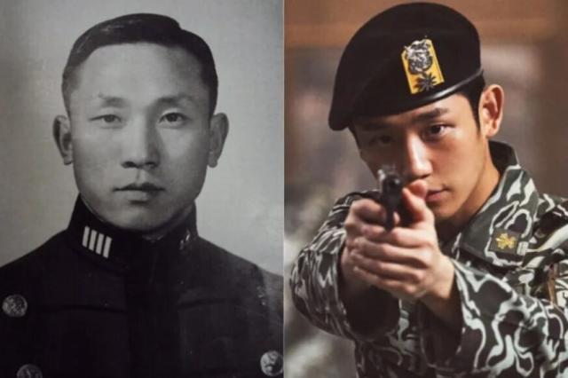 고(故) 김오랑(왼쪽) 중령과 영화 ‘서울의 봄’에서 오진호 소령을 연기한 배우 정해인. 서울경제DB·플러스엠 엔터테인먼트