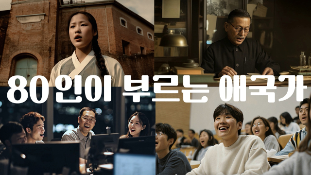SK텔레콤이 광복 80주년을 맞아 공개한 다큐멘터리 콘텐츠 ‘광복 80년, 그리고 보이지 않는 전쟁 : AI 독립’에서 등장인물들이 애국가를 합창하고 있다. 사진제공=SK텔레콤