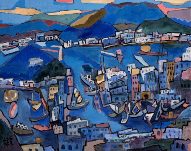 전혁림, ‘통영풍경’, 1992, 캔버스에 유화 물감, 130×160cm, 통영시청.