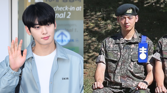 영화 촬영 현장인줄…차은우, '군기 바짝' 훈련소 사진 '포착'