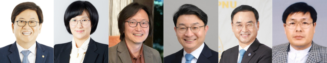 이재명 대통령은 13일 교육부 장관 후보자로 최교진 현 세종특별자치시교육청 교육감을, 여성가족부 장관 후보자로 원민경 국가인권위원회 비상임위원을 각각 지명했다. 왼쪽부터 최교진 교육부 장관 후보자, 원민경 여가부 장관 후보자, 주병기 공정거래위원장 후보자, 이억원 금융위원장 후보자, 차정인 국가교육위원회 위원장 내정자, 김호 농어업농어촌특별위원회 위원장. 연합뉴스