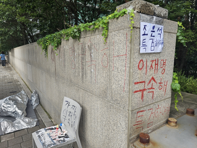 尹사저 아크로비스타 담벼락에 낙서한 여성, 현행범 체포