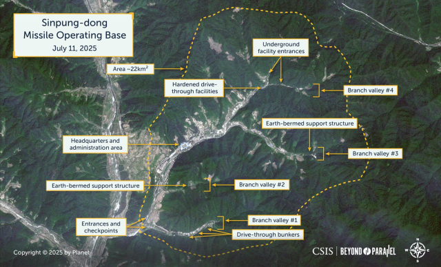 CSIS 산하 ‘분단을 넘어’가 공개한 신풍동 미사일 기지의 7월11일자 위성사진. 사진제공=CSIS