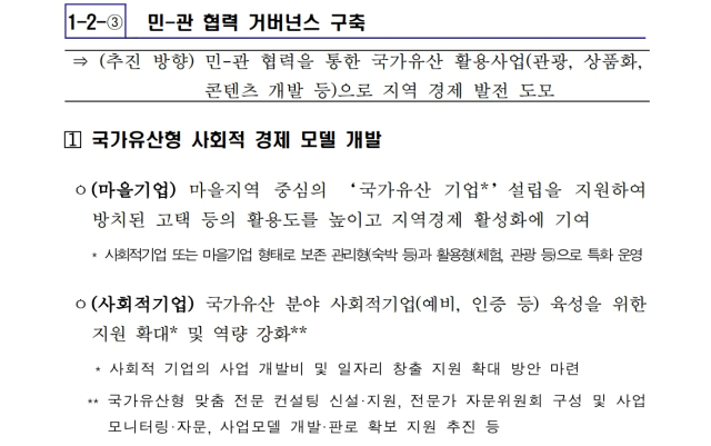 국가유산청 ‘지방소멸 위기 국가유산 대응전략’의 일부