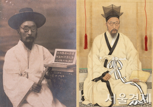 항일애국지사 황현의 사진(왼쪽)과 이를 바탕으로 그린 초상화. 사진 제공=국립유산청