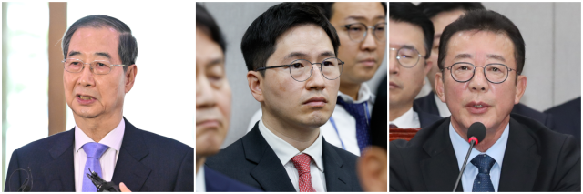 한덕수(왼쪽부터) 전 국무총리, 이원모 전 비서관, 홍철호 전 비서관. 서경DB·뉴스1