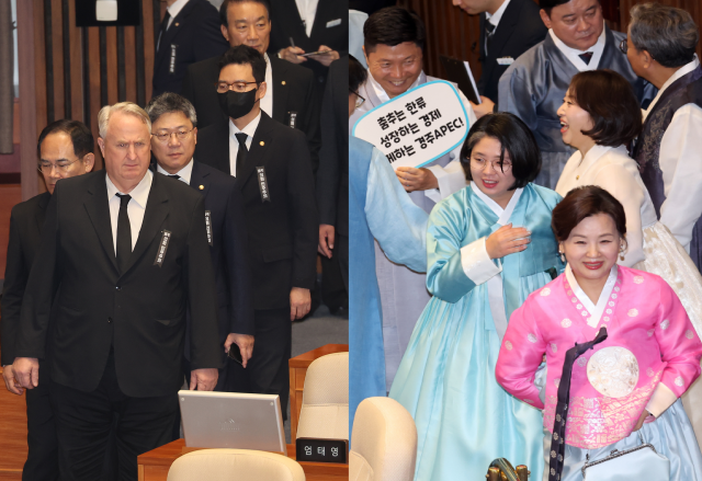 국회 개회식에 '상복' 입은 국힘…민주 "차라리 사자보이즈 옷 입지 그랬냐"