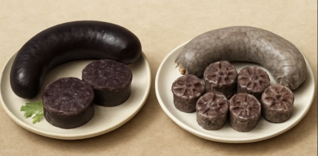 한국 순대(오른쪽)와 유럽 순대 비교 AI 이미지.