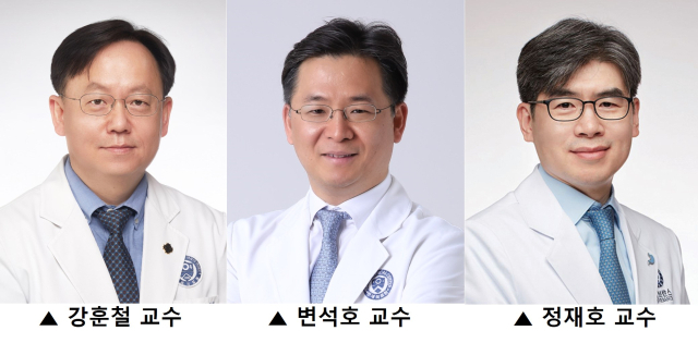 강훈철(왼쪽부터) 소아과학교실 교수, 변석호 안과학교실 교수, 정재호 외과학교실 교수