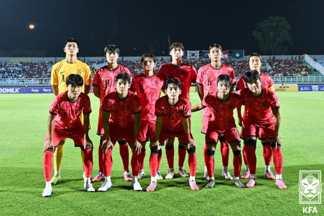 인도네시아와의 U-23 아시안컵 예선 3차전에 선발로 나선 U-22 대표팀 선수들. 사진 제공=대한축구협회