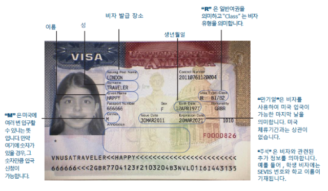 미국 비자 예시. 사진 = 미국 국무부 영사관 홈페이지 캡처