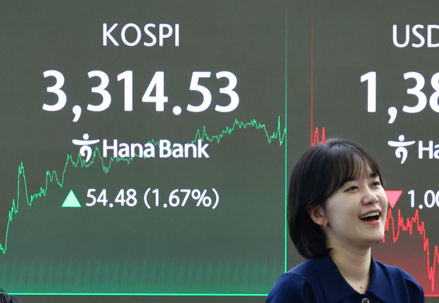 10일 서울 중구 하나은행 본점 딜링룸 현황판에 코스피가 표시돼 있다. 연합뉴스