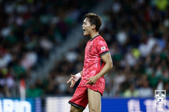 멕시코와의 친선경기에서 후반 역전 골을 터뜨린 오현규. 사진 제공=대한축구협회