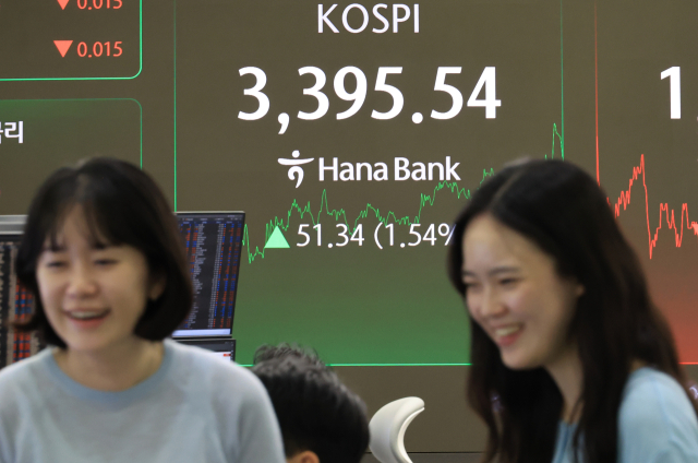 12일 서울 중구 하나은행 본점에서 직원들이 증시와 환율을 모니터 하고 있다. 연합뉴스
