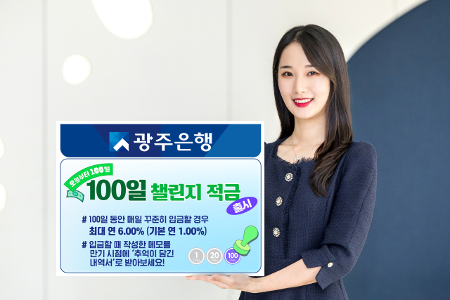 광주은행은 매일의 꾸준한 입금이 성취와 추억으로 이어지는 새로운 적금상품 ‘100일챌린지적금’을 출시했다. 사진 제공=광주은행