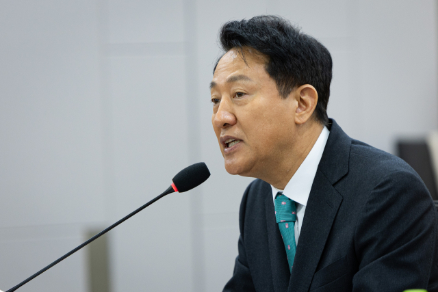 오세훈 서울시장이 22일 서울 여의도 국회 의원회관에서 열린 토론회에 참석해 축사하고 있다. 뉴스1