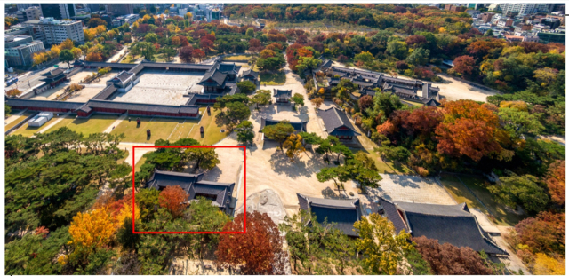 창경궁 전경. 빨간구역이 집복헌(오른쪽)과 영춘헌. 사진 제공=국가유산청