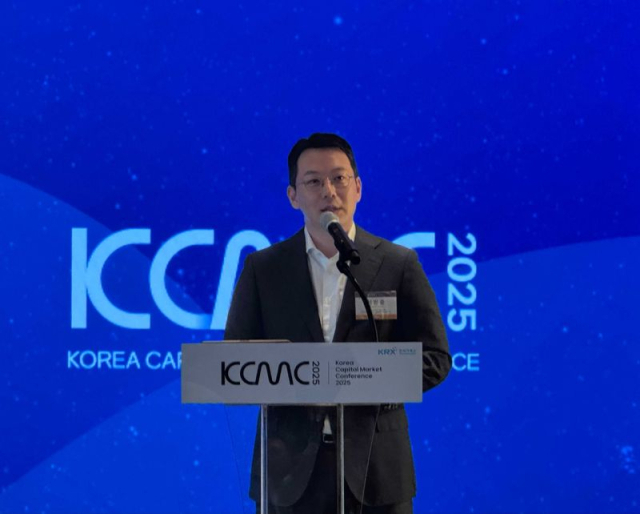 신범준 바이셀스탠다드 대표가 30일 오전 한국거래소 한국자본시장 콘퍼런스(KCMC)에서 주제 발표를 진행하고 있다. 사진 제공=바이셀스탠다드