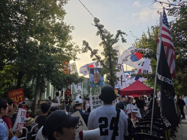 29일 오후 서울 영등포구 여의도동에서 열린 반중 집회. 연합뉴스