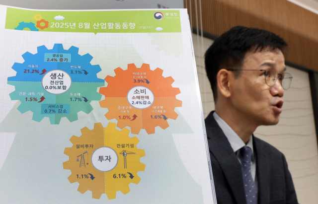 이두원 통계청 경제동향통계심의관이 30일 정부세종청사에서 2025년 8월 산업활동동향에 관해 설명하고 있다. 연합뉴스