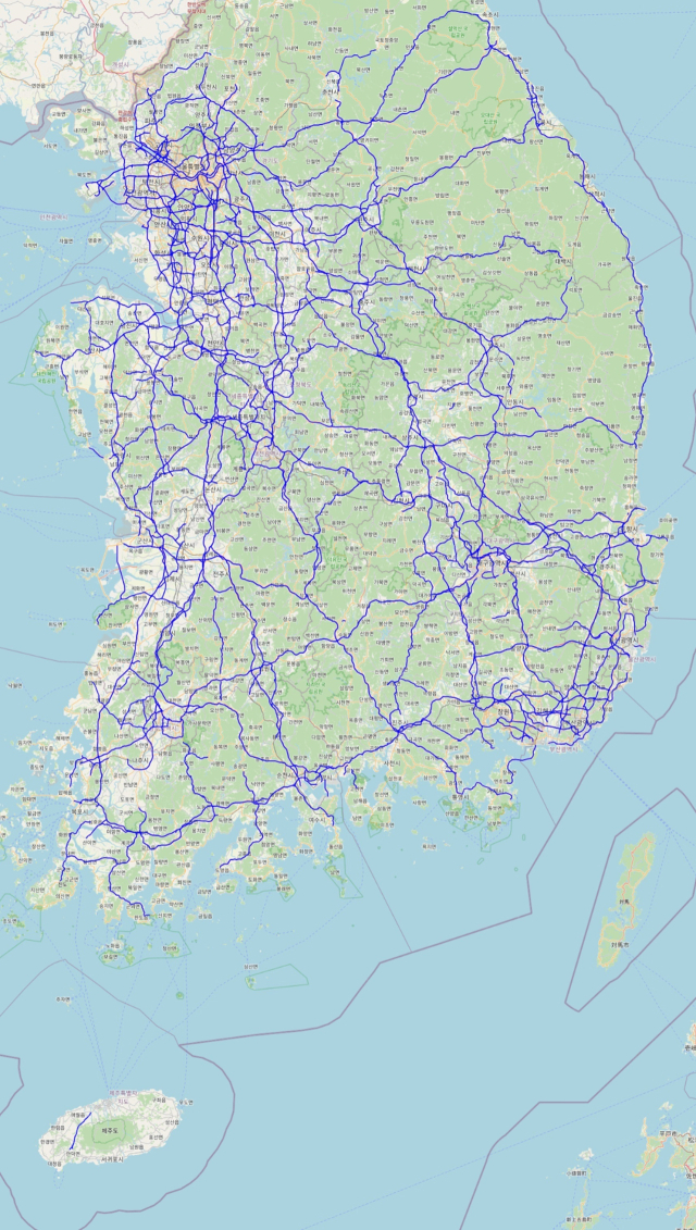 슈퍼크루즈가 작동할 수 있는 국내 도로를 표시한 지도. 사진제공=한국GM