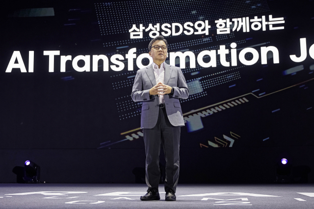 이준희 삼성SDS 대표가 지난 9월 11일 오전 서울 강남구 코엑스에서 열린 '리얼 서밋 2025'에서 기조연설을 하고 있다. 사진 제공=삼성SDS