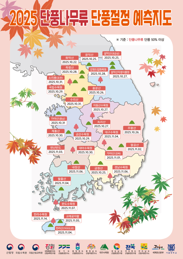 2025년 단풍예측지도(단풍나무류). 사진제공=산림청