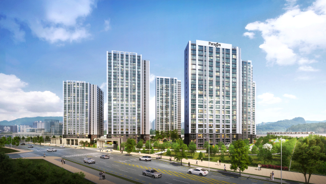 경기도 양주시에서 분양 중인 회천중앙역 파라곤의 투시도. 사진 제공=라인그룹