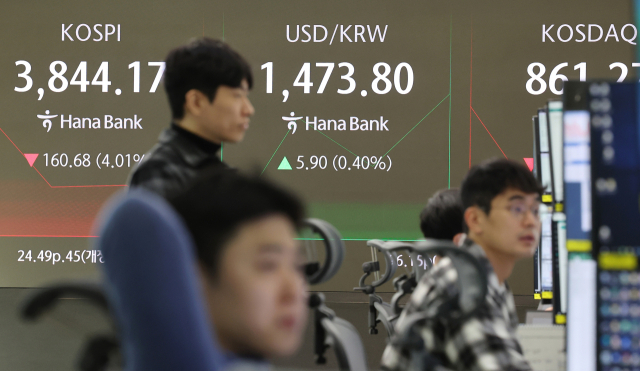 21일 서울 중구 하나은행 본점 딜링룸 현황판에 코스피 지수가 표시돼 있다. 연합뉴스