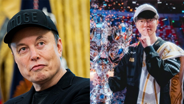 일론 머스크(왼쪽)와 페이커. AFP 연합뉴스, 라이엇 게임즈