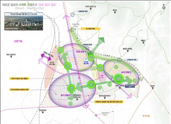 둔산·송촌지구 노후계획도시정비 기본계획안 주민공람·송촌지구 도시공간 구상도. 사진제공=대전시