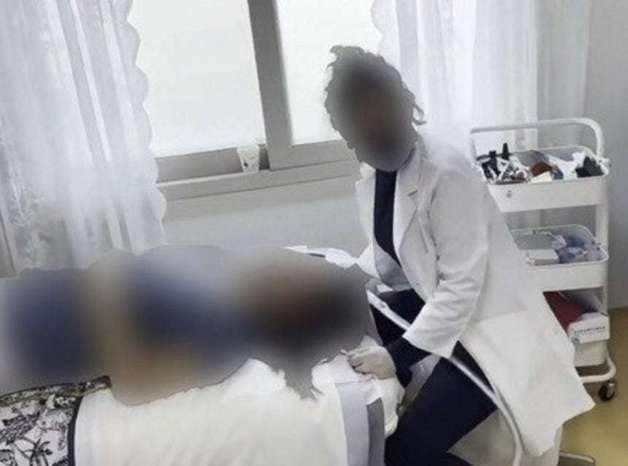 제주에서 불법 치과 시술 중인 중국인 여성. 제주경찰청 제공