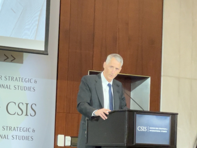 조나단 프리츠 미 국무부 선임 부차관보가 3일(현지 시간) 워싱턴DC CSIS에서 열린 포럼에서 기조연설을 하고 있다. 이태규 특파원