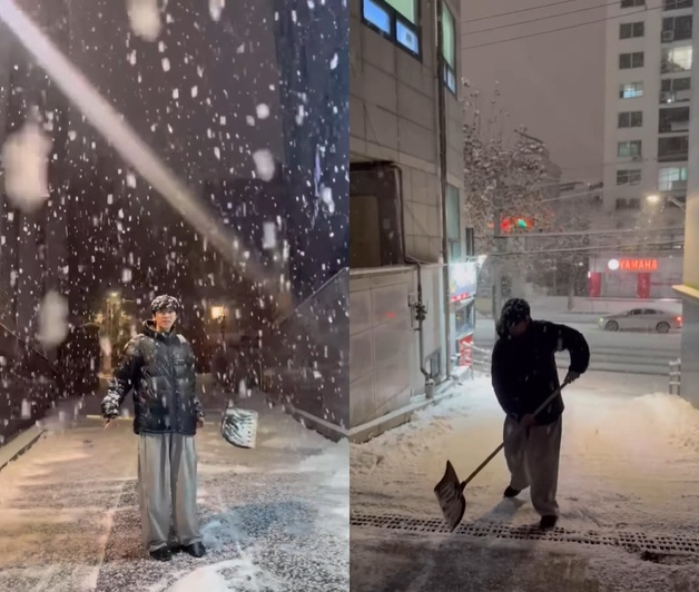 가수 임영웅이 직접 동네 제설에 나섰다, 임영웅 인스타그램 갈무리