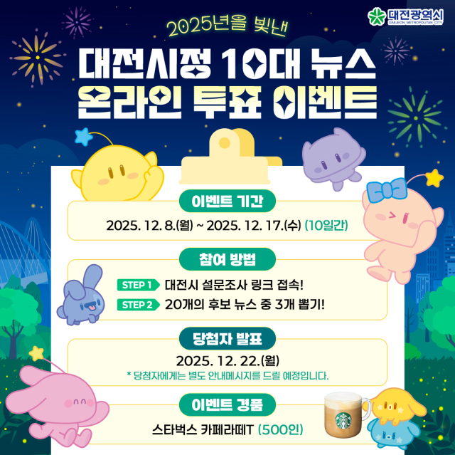 대전시는 12월 8일부터 17일까지 ‘2025년을 빛낸 대전시정 10대 뉴스’ 투표를 진행한다. 사진제공=대전시